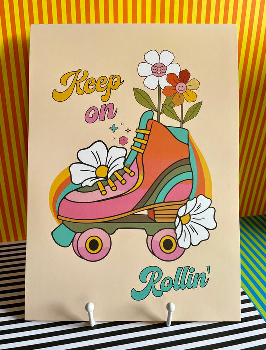 A4 Art Illustration Print: 'Keep on Rollin'