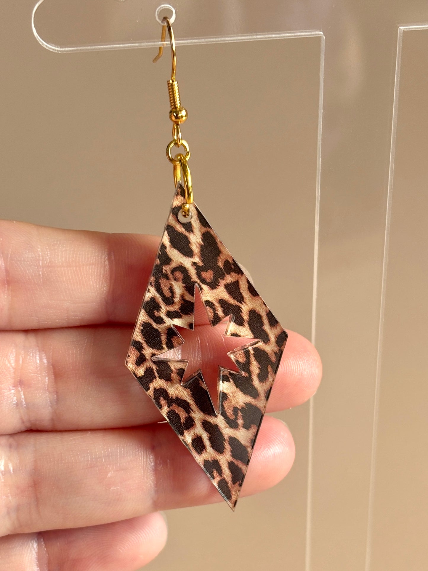 Leopard Star Diamond Acrylic Earrings