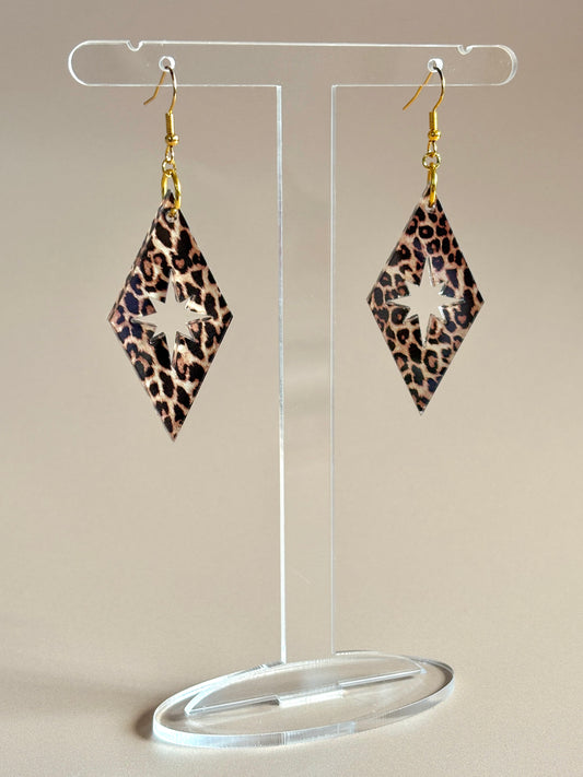 Leopard Star Diamond Acrylic Earrings