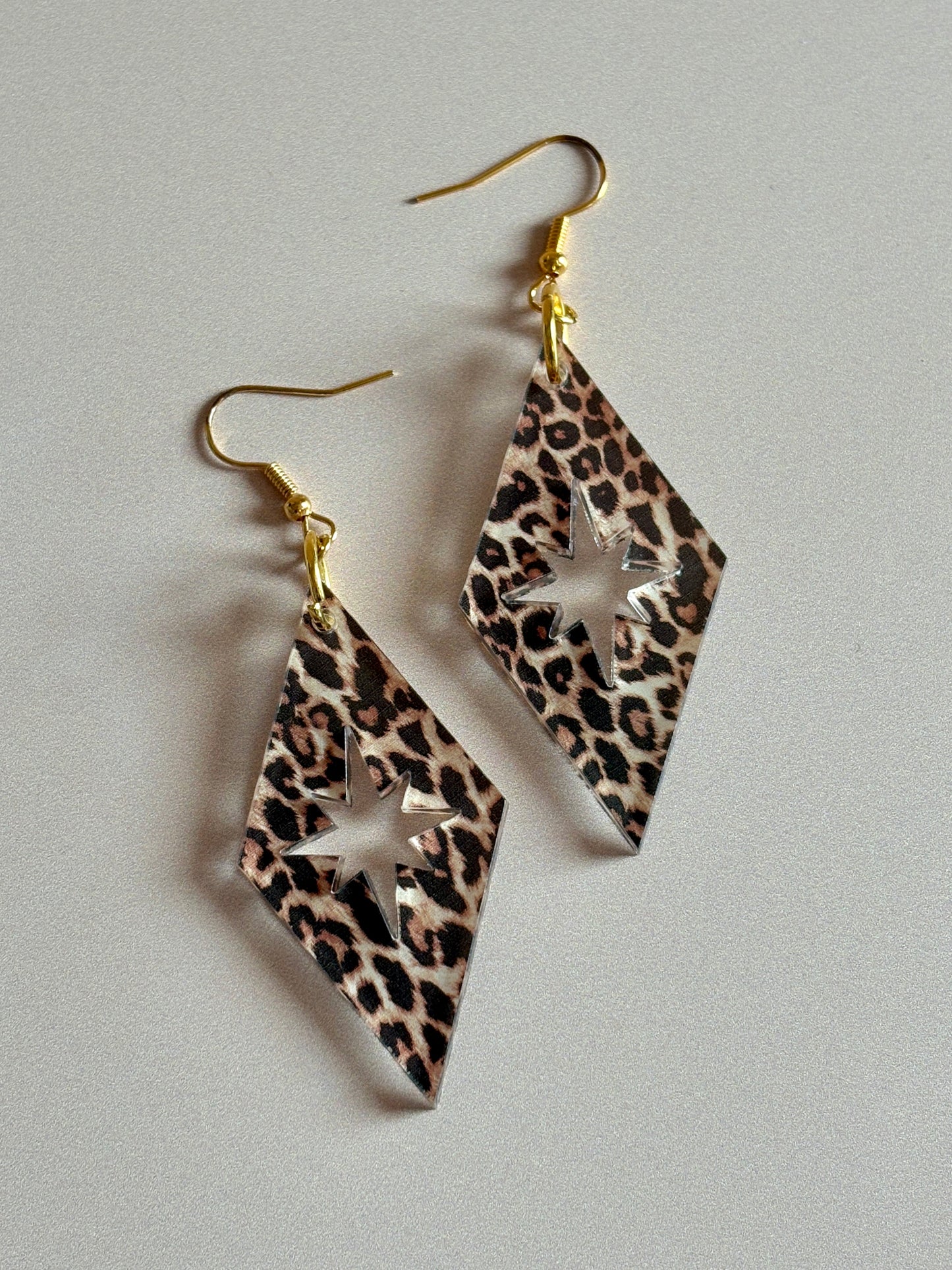 Leopard Star Diamond Acrylic Earrings