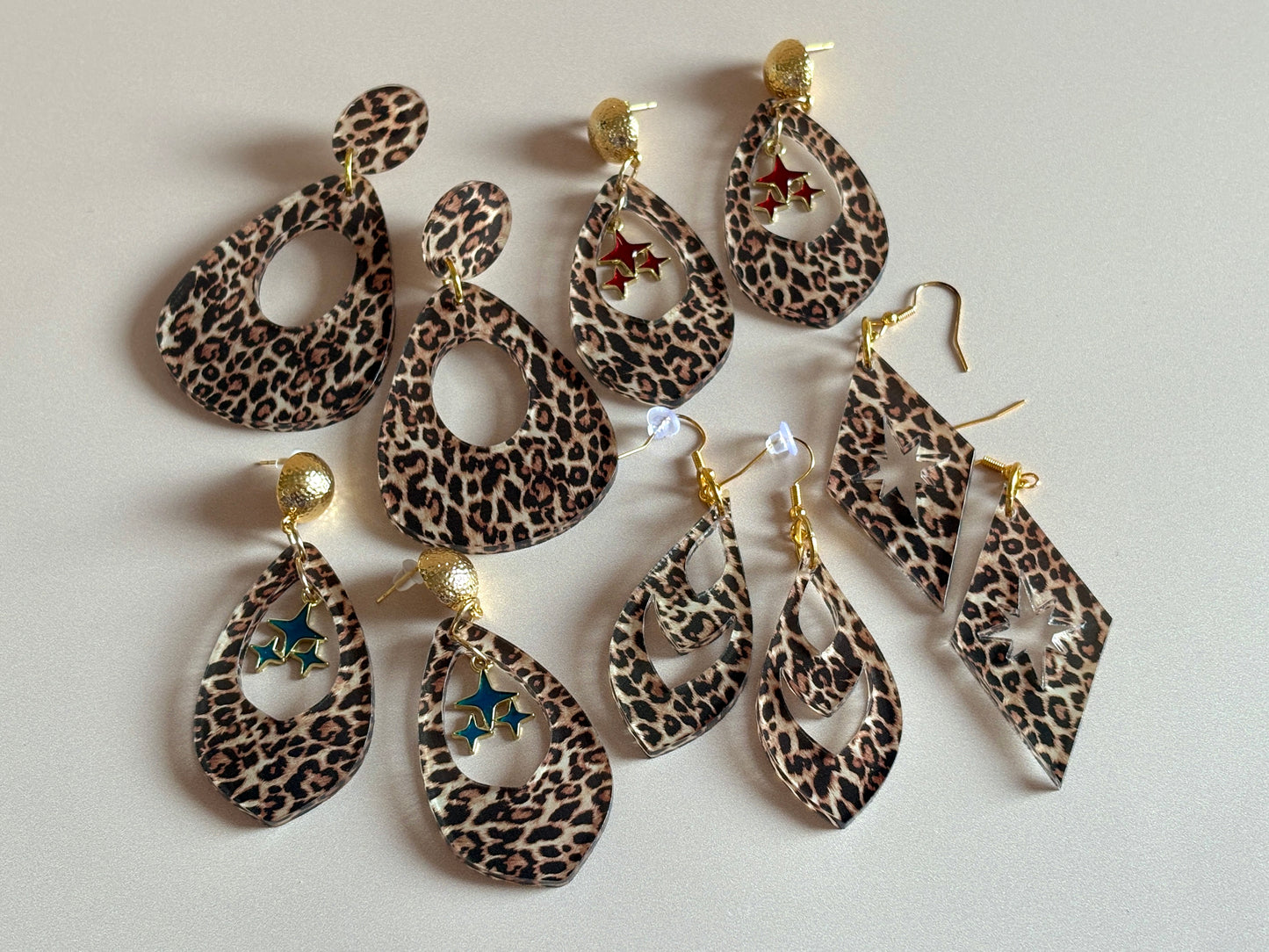 Leopard Star Diamond Acrylic Earrings