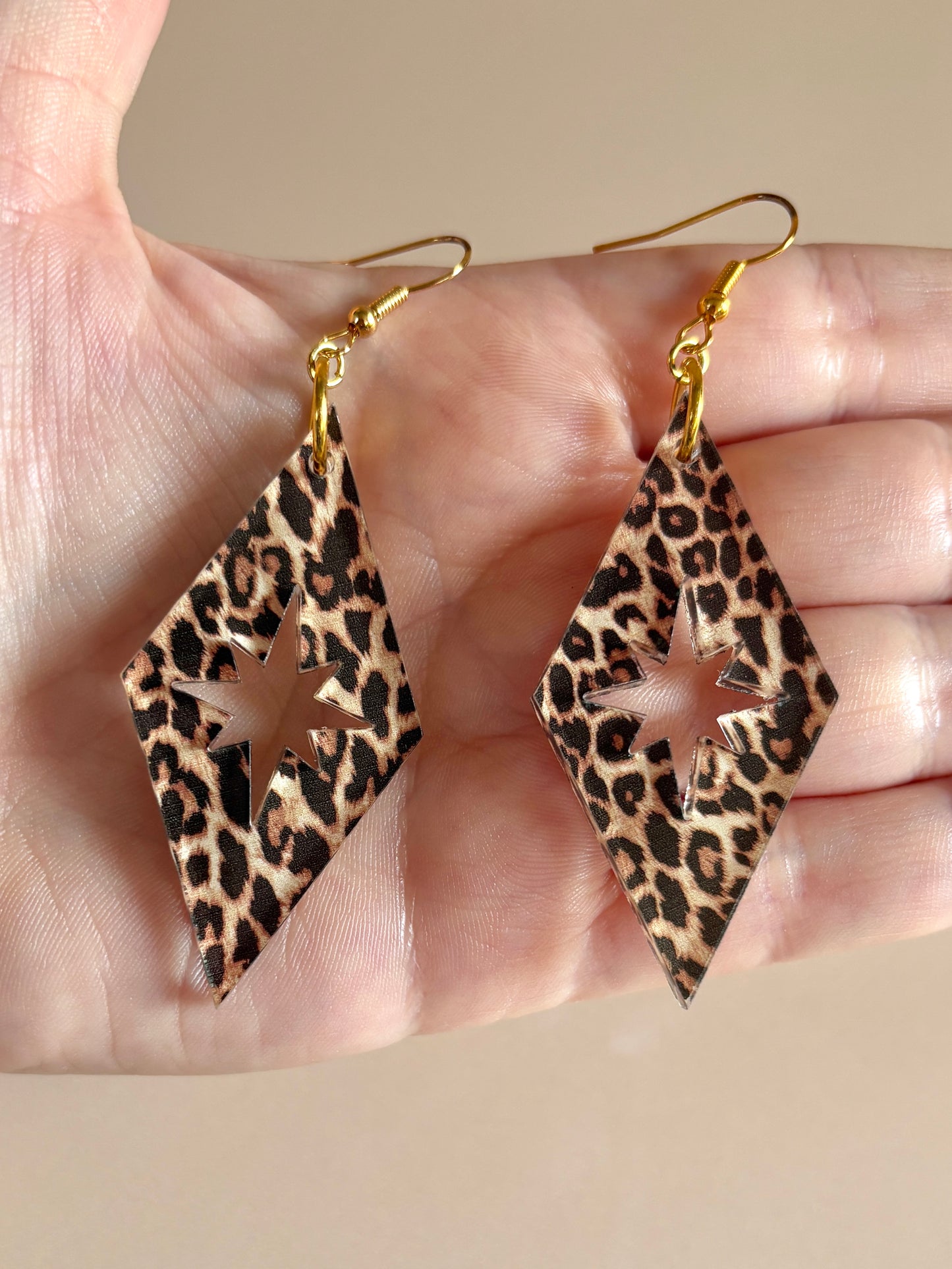 Leopard Star Diamond Acrylic Earrings