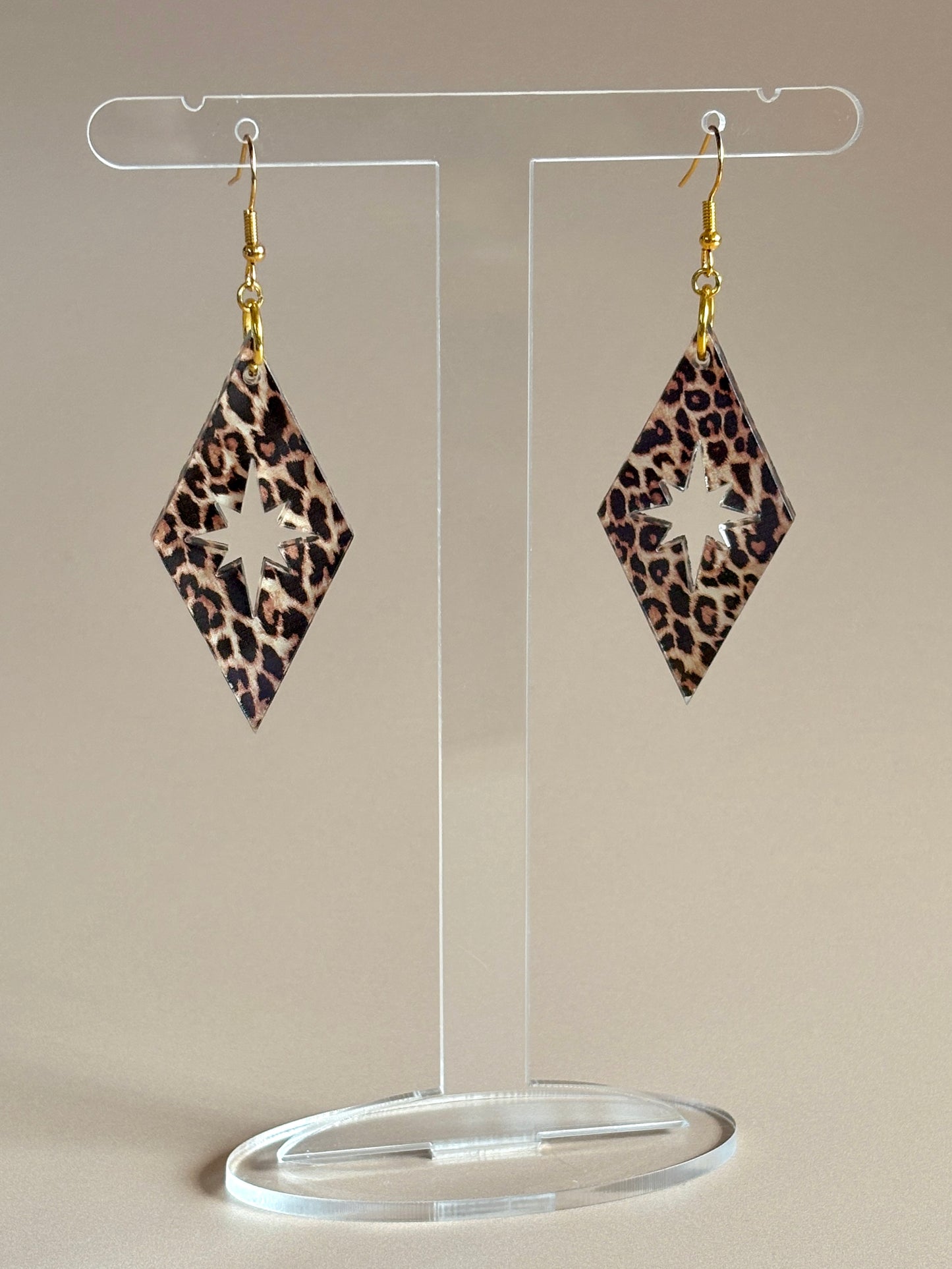 Leopard Star Diamond Acrylic Earrings
