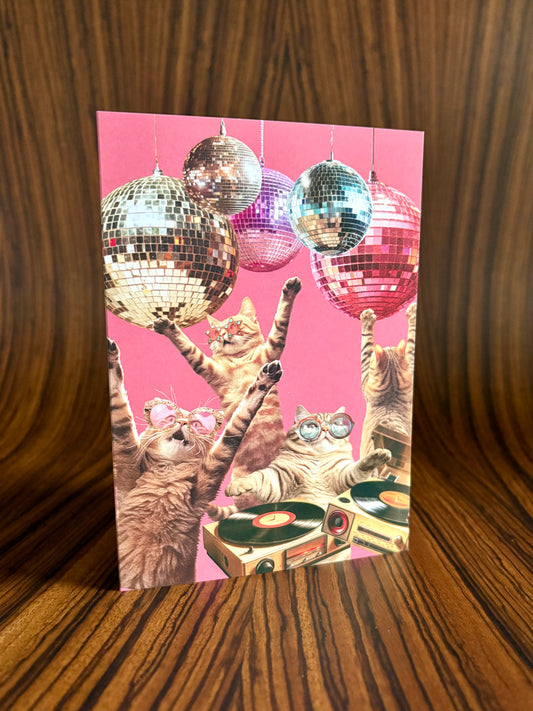 Disco Cats Party Greeting Card