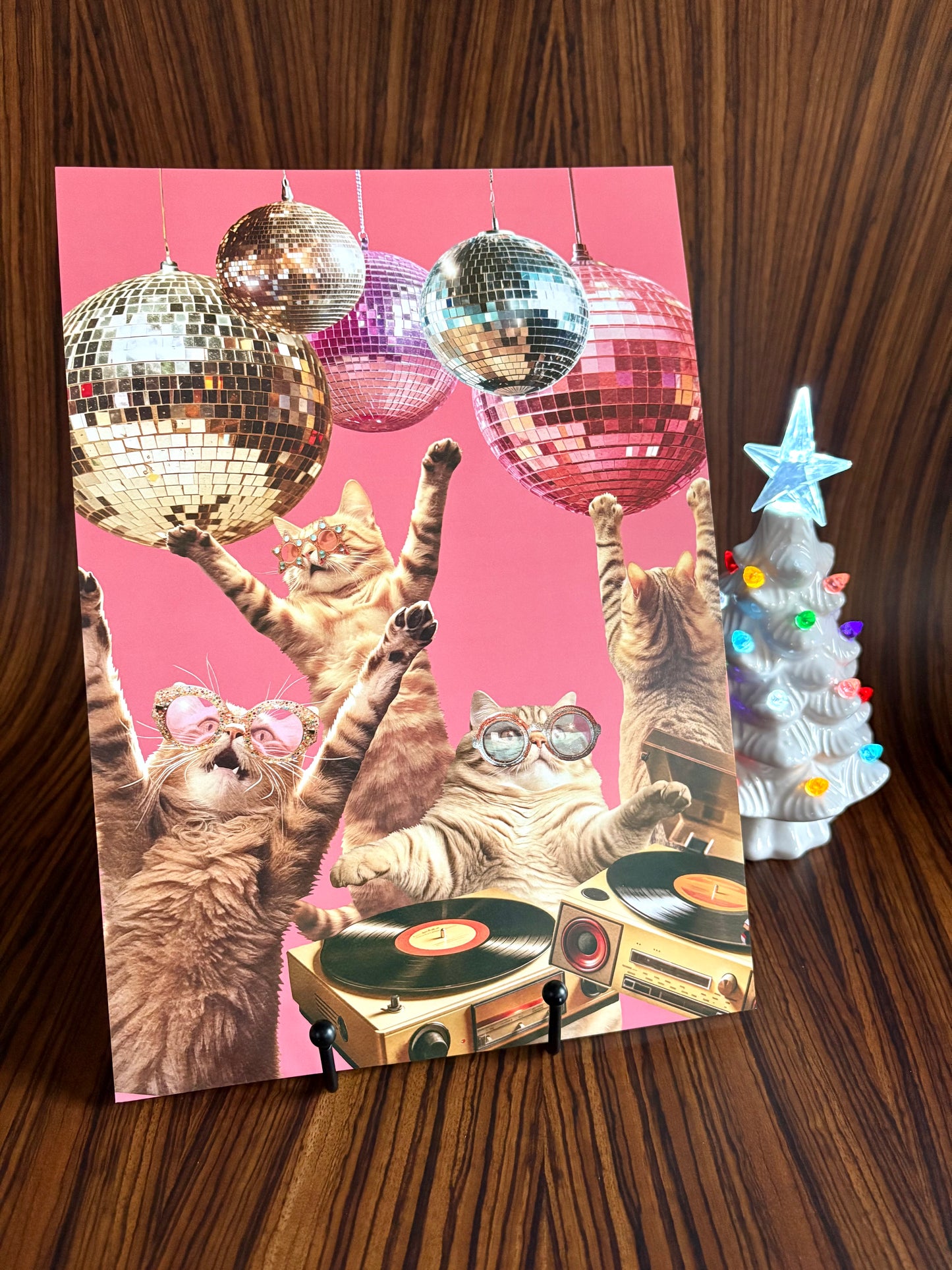 Disco Cats Party A4 Art Print