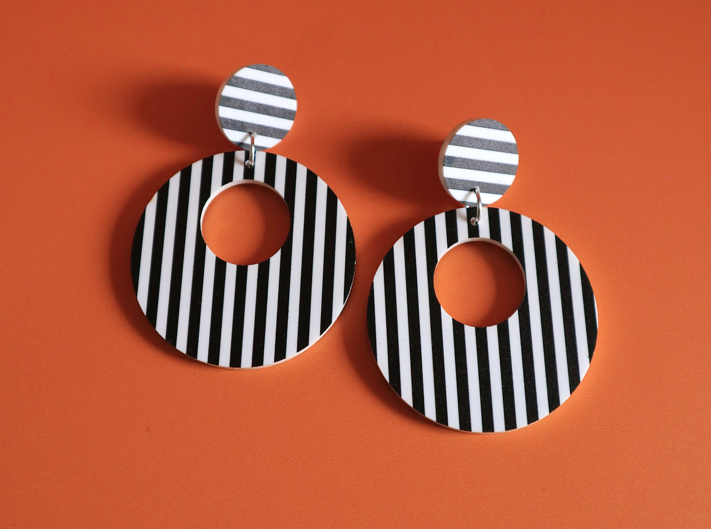 60s Mod Striped Acrylic Hoop Earrings