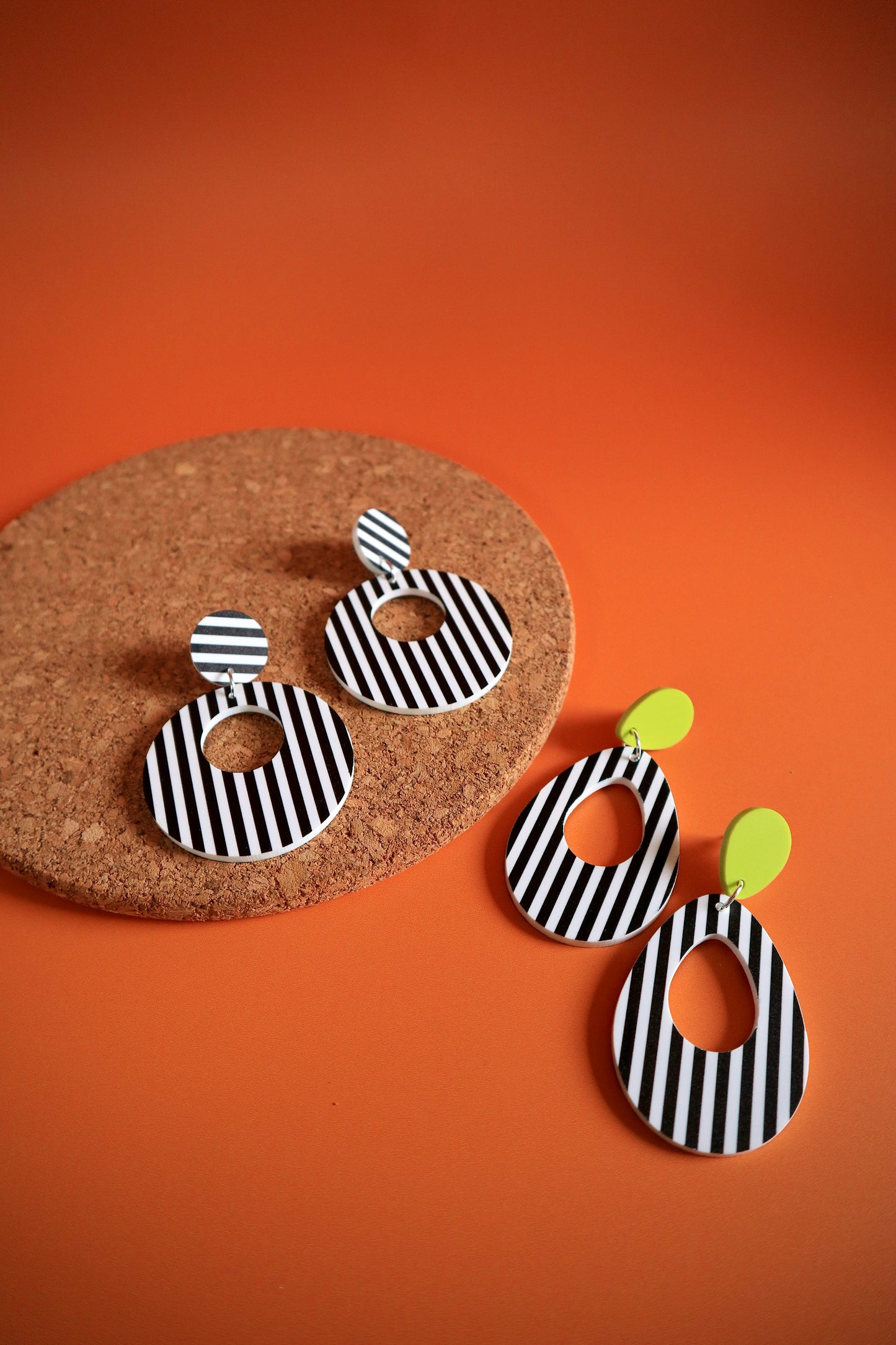 60s Mod Striped Acrylic Hoop Earrings