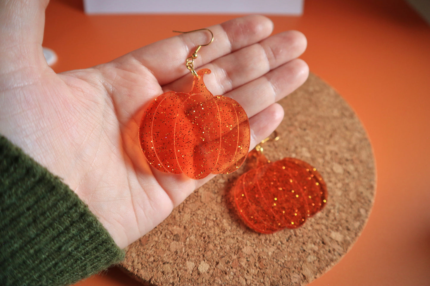 Funky Translucent Orange Pumpkin Earrings