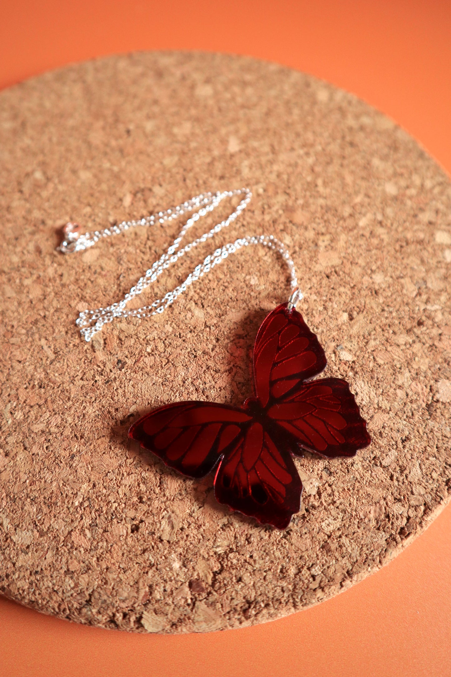 Mirror Acrylic Butterfly Sterling Silver Necklace