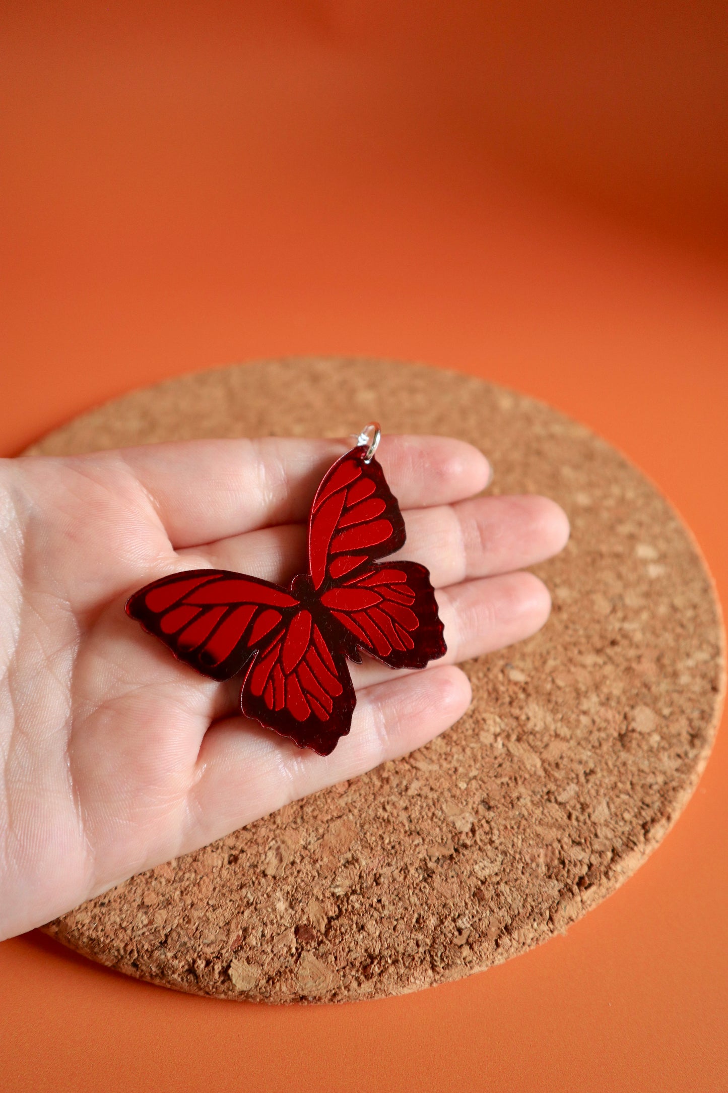 Mirror Acrylic Butterfly Sterling Silver Necklace