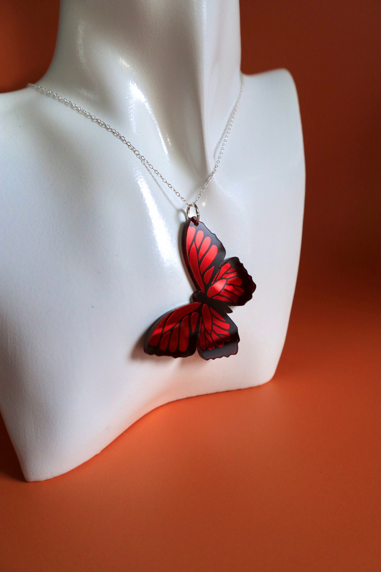 Mirror Acrylic Butterfly Sterling Silver Necklace