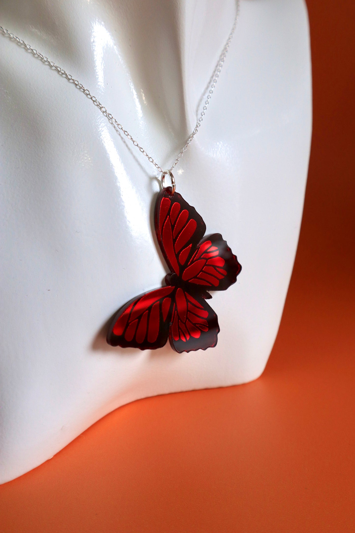 Mirror Acrylic Butterfly Sterling Silver Necklace