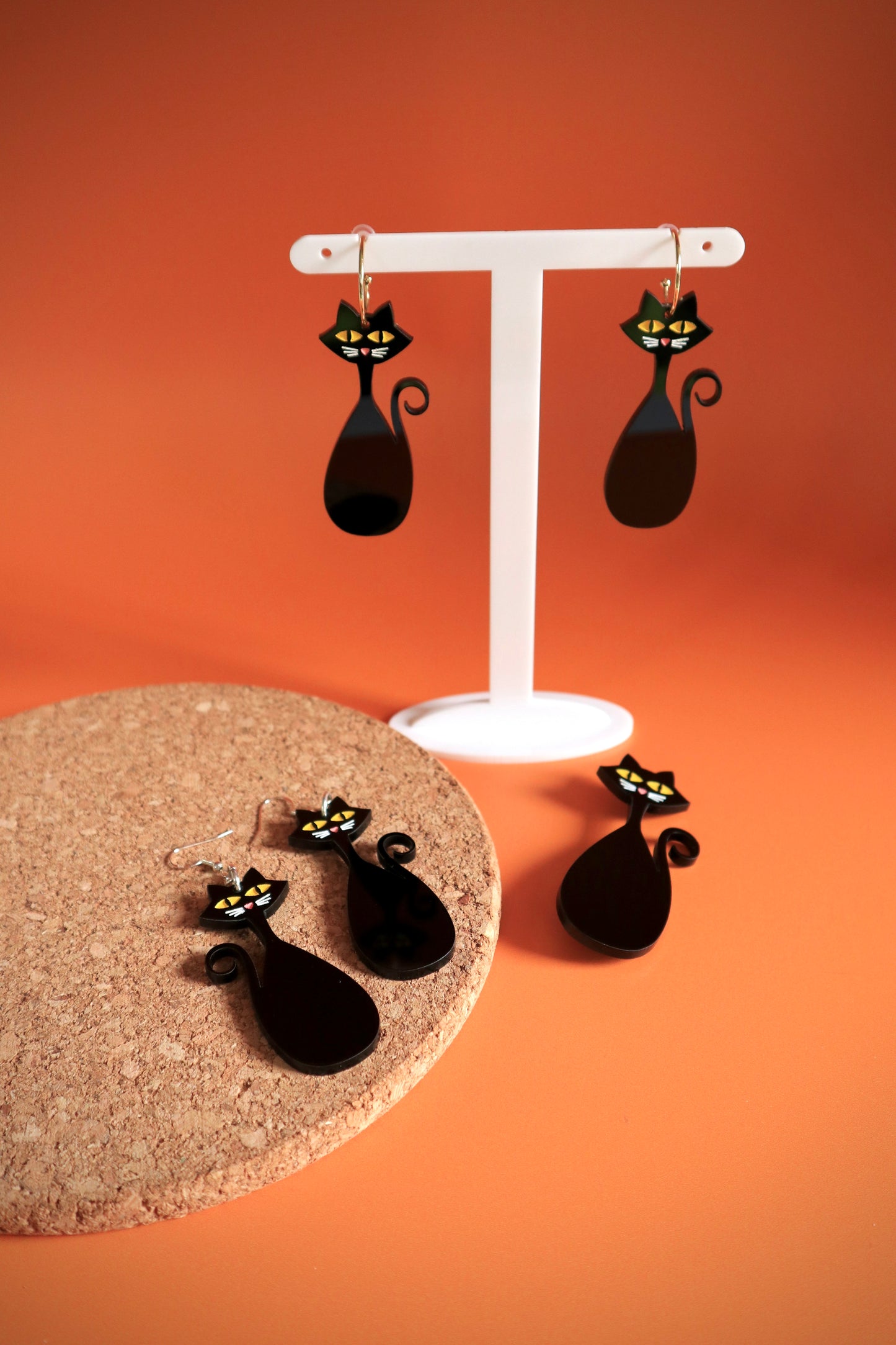 Retro 50s/60s Atomic Black Cat Earrings