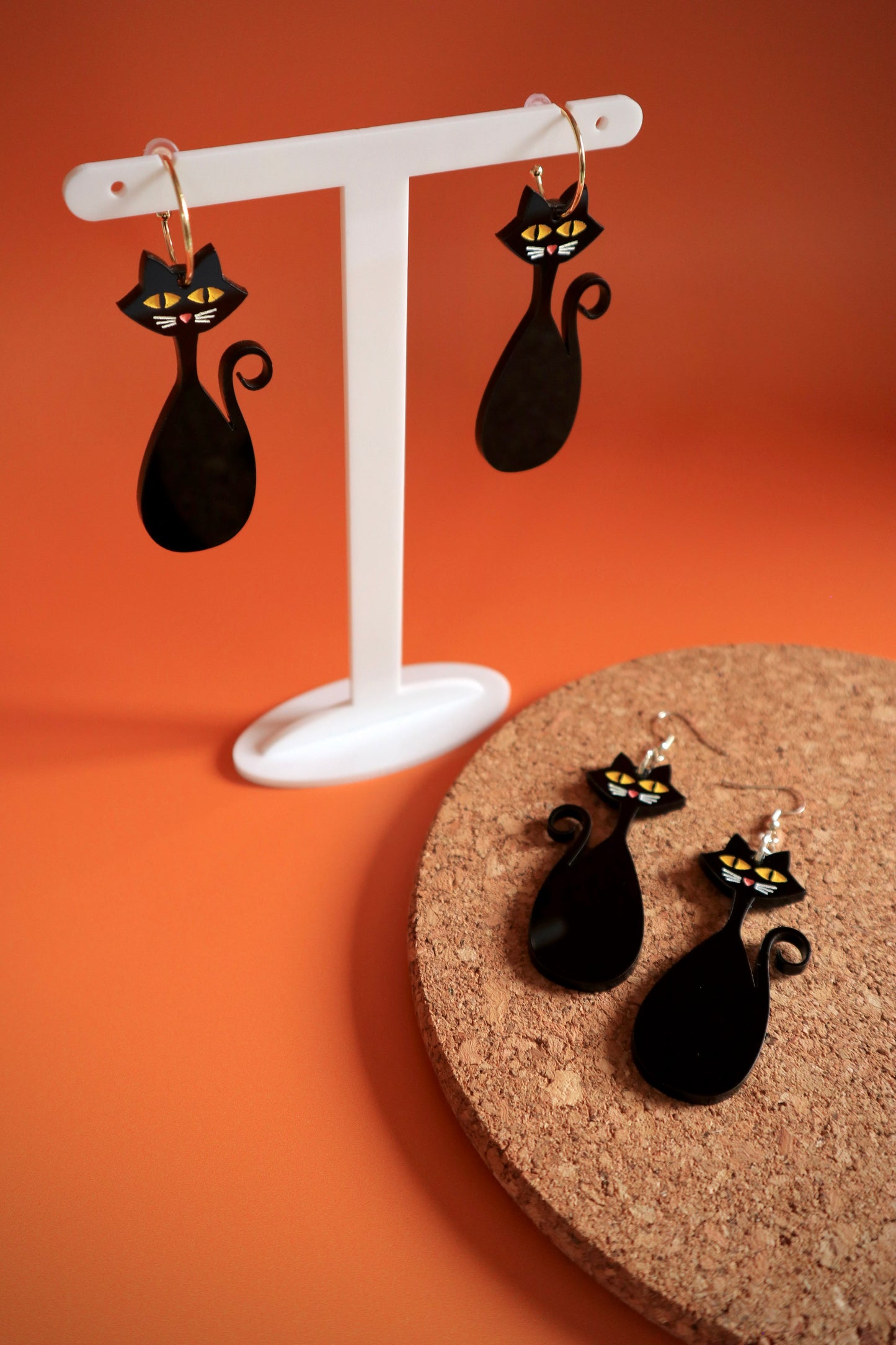 Retro 50s/60s Atomic Black Cat Earrings