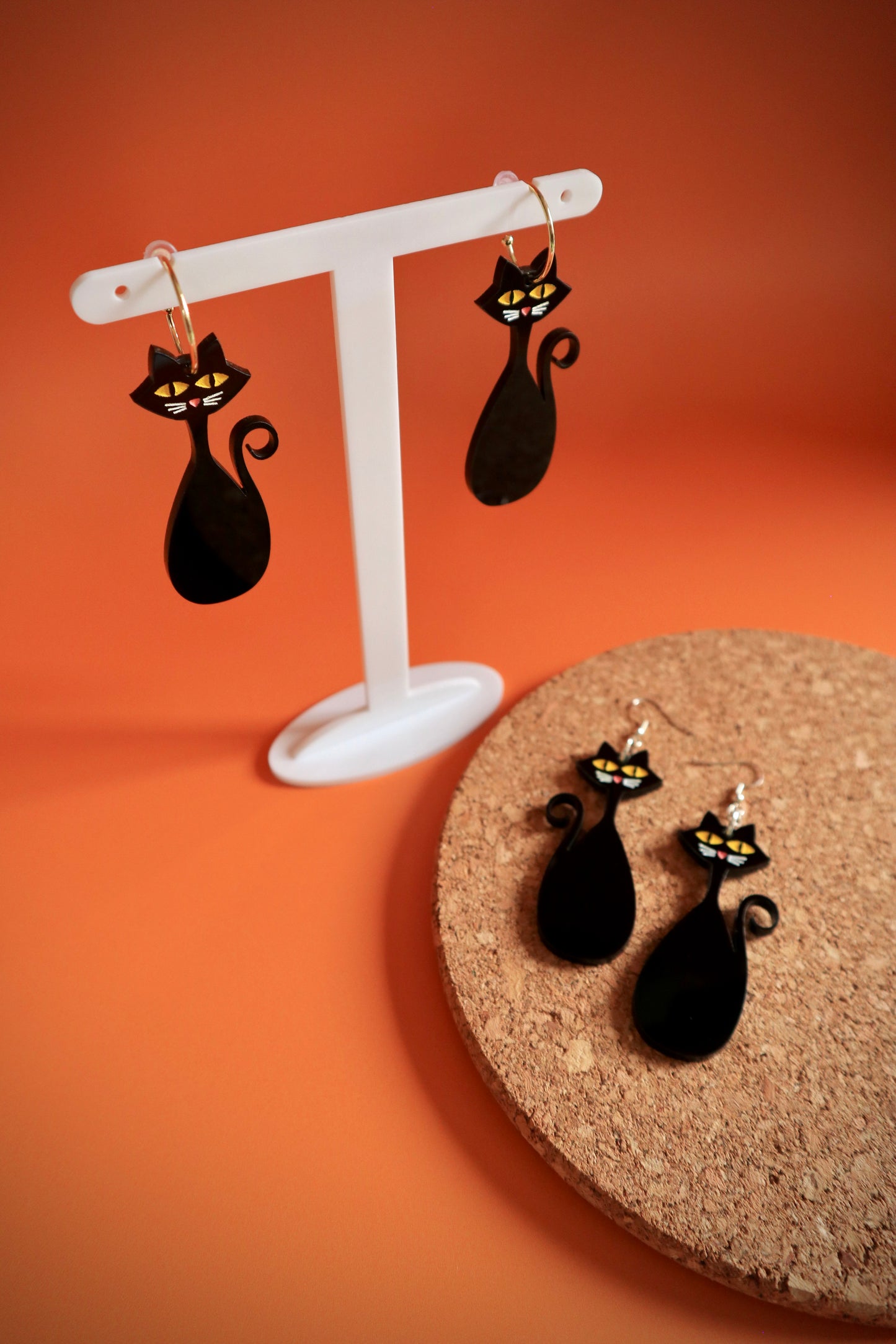 Retro 50s/60s Atomic Black Cat Earrings